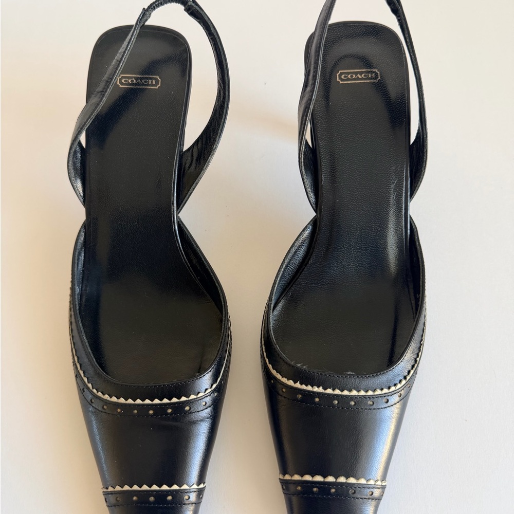 Coach Black Leather Slingback Kitten Heels Size 7 Square Toe - Picture 3 of 8